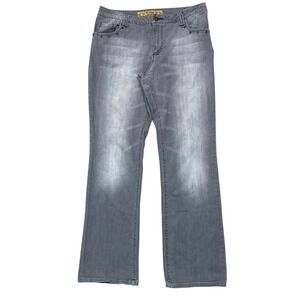 2000s Y2K Embroidered Pocket Flare Embellished Pocket Jeans Gray Wash Denim